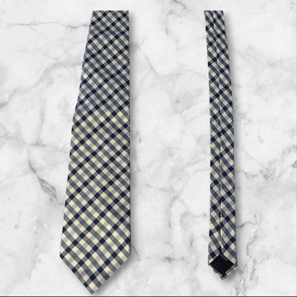 brooks brothers makers silk tie‎ blue check width 3.5
